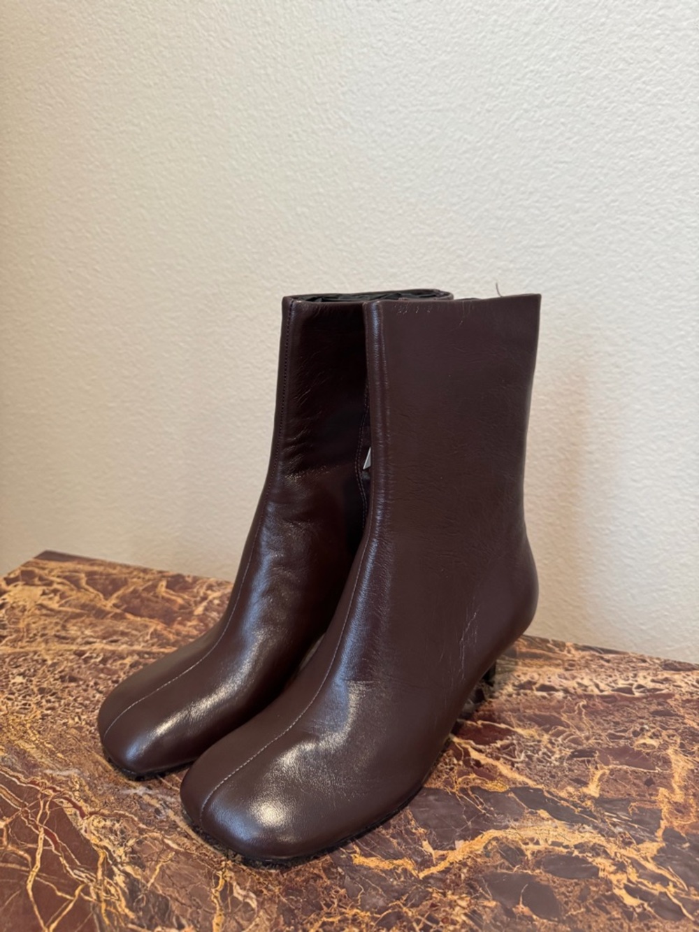 Zara Women's Dark Brown Leather Ankle Boots